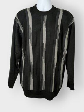 Vintage Mens 3D Knit Textured Sweater | XL | Gray Black | Coogi Style 90s Retro
